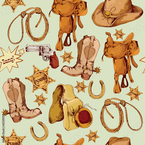 Wild west seamless pattern colored