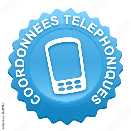 coordonnées téléphonique sur bouton web denté bleu