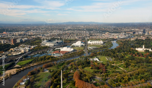 Aerial View of Melbourne's Eastern Suburbs including MCG.