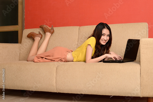 Asian young women cute womanworking photo