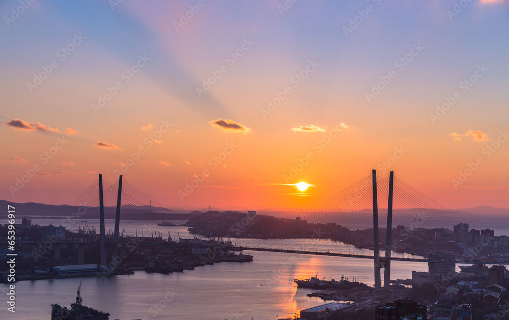 Vladivostok cityscape, sunset view.