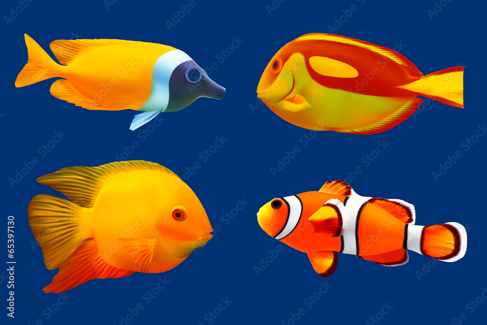 Naklejka premium Set of tropical fish. Vector illustration