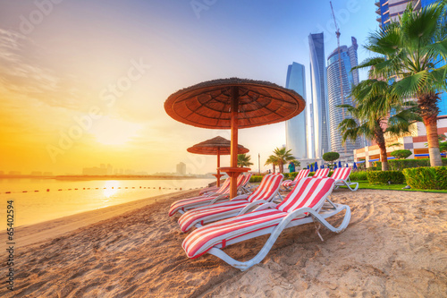 Sunrise on the beach at Perian Gulf in Abu Dhabi