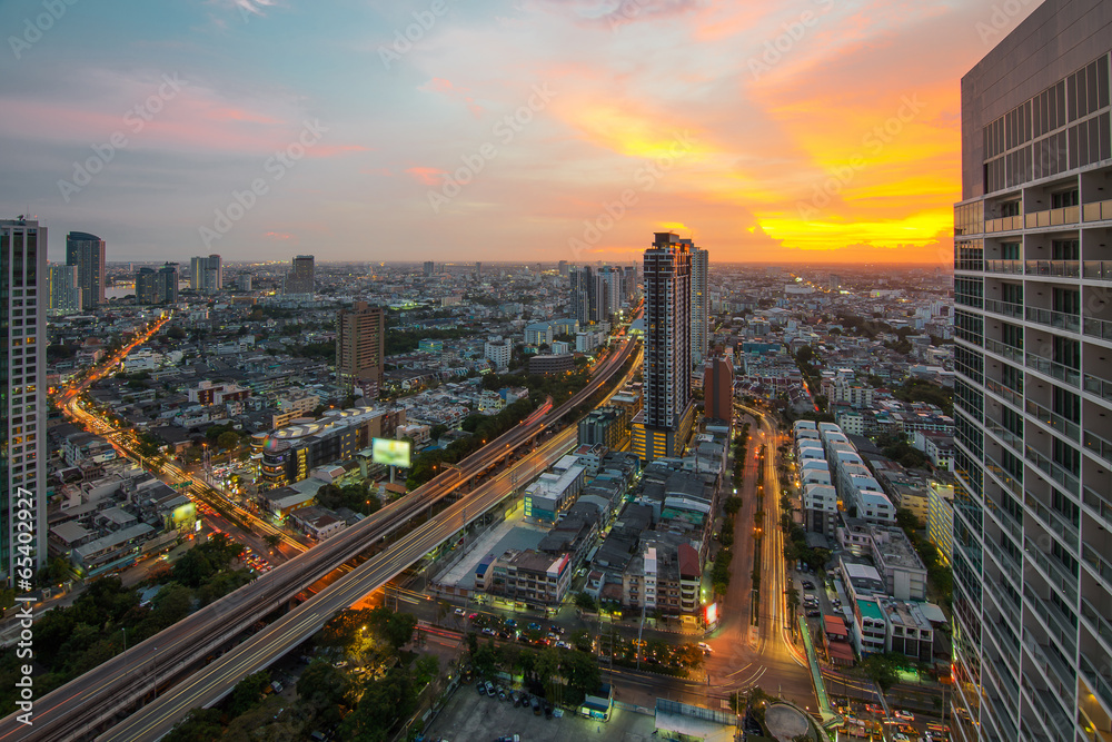 Fototapeta premium Bangkok city night view with nice sky