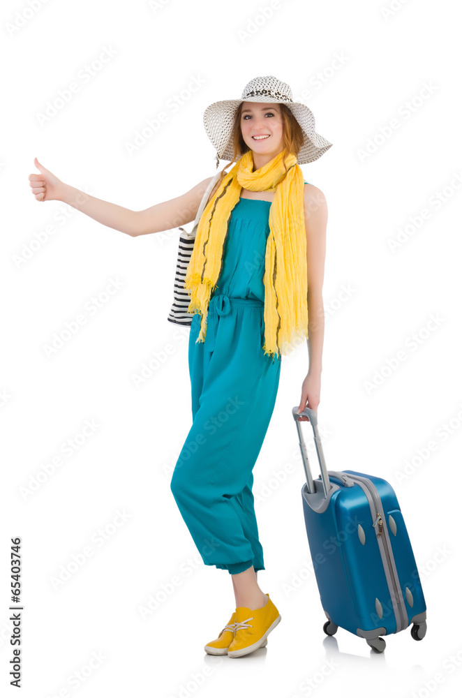 Travel vacation concept with luggage on white Travel vacation concept with luggage on white