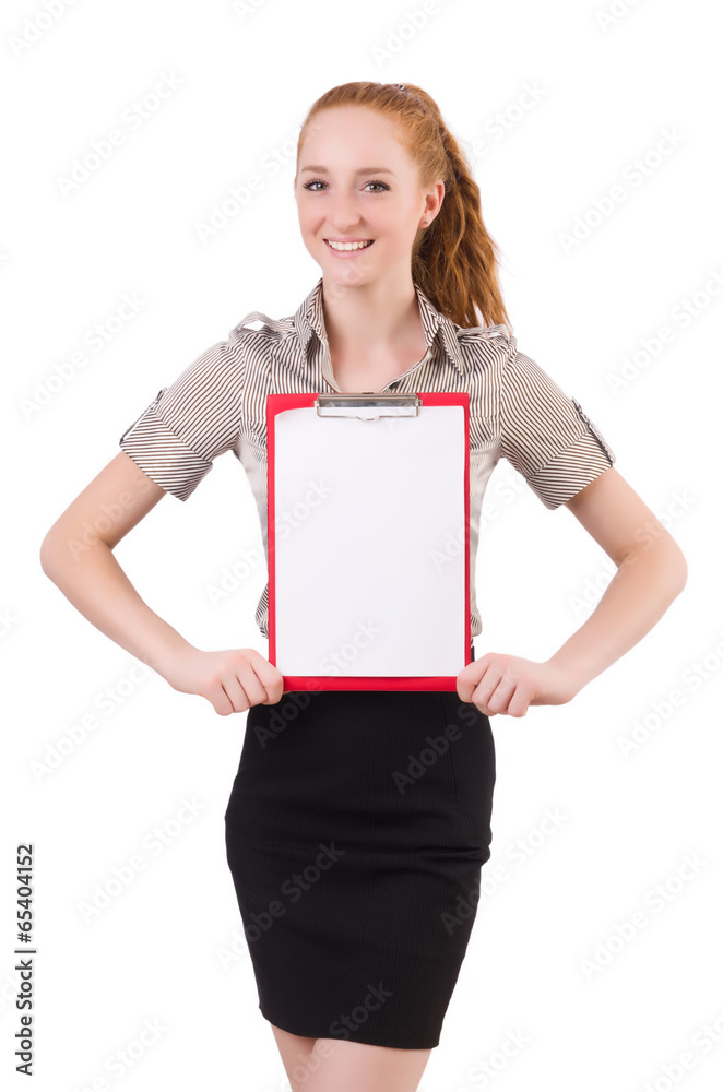 Attractive businesswoman with binder isolated on white Attractive businesswoman with binder isolated on white