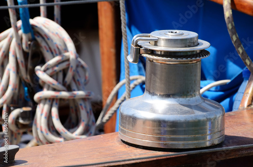 Old winch,sailboat equipment for yacht control