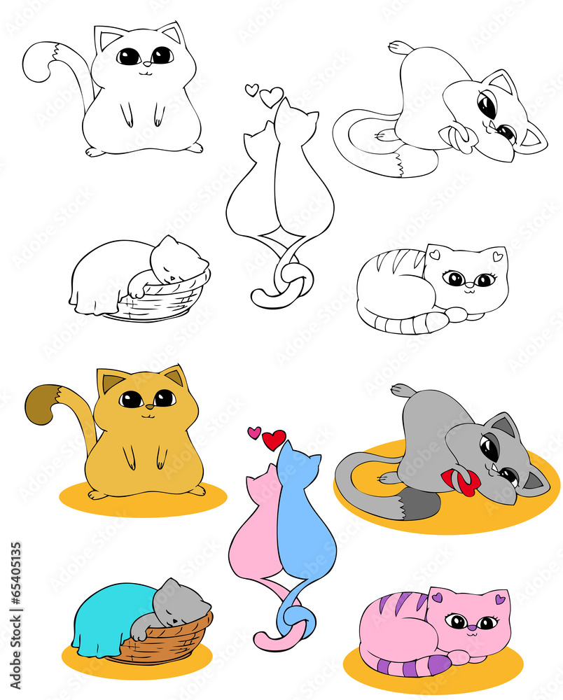 Fototapeta premium Coloring page set CATS