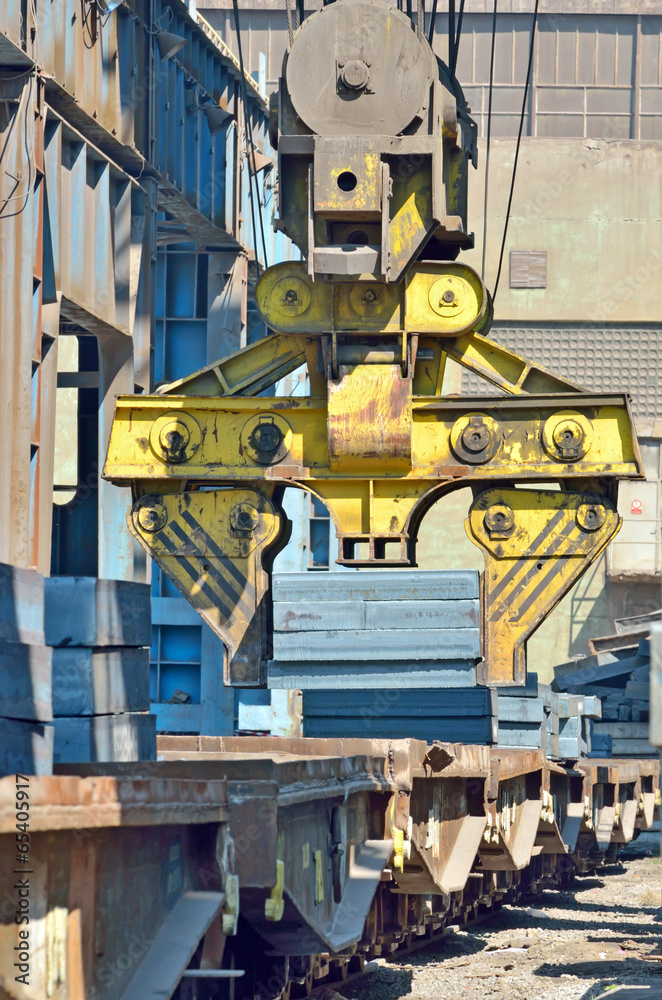Fototapeta premium Cargo train platform with steel plate