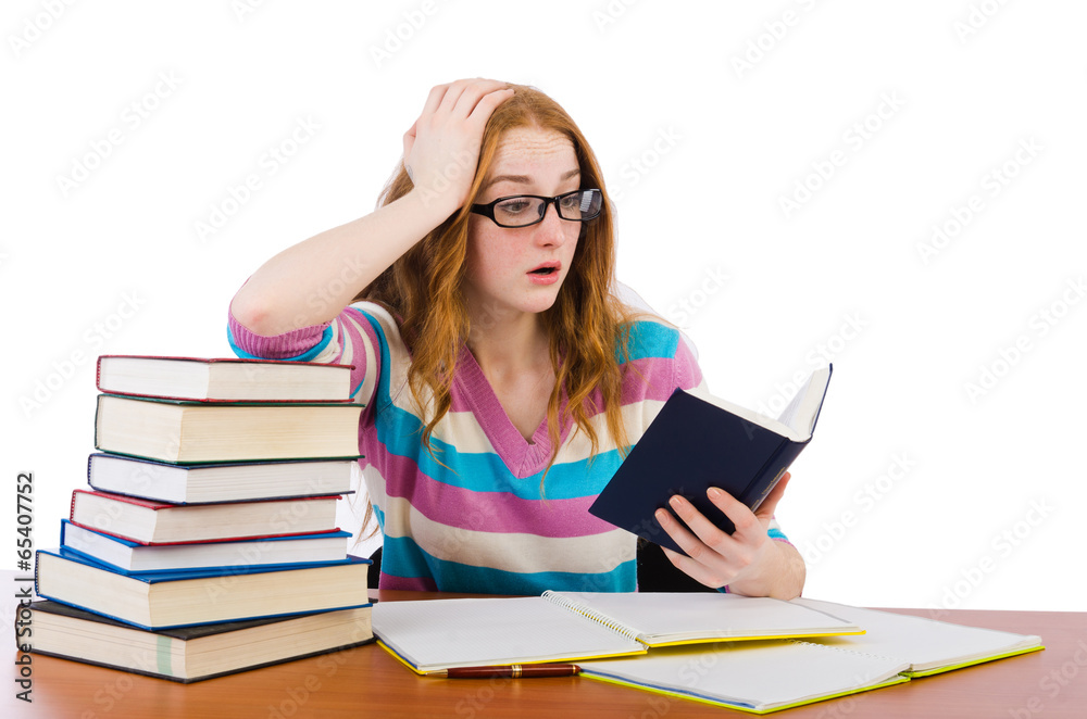 Young student with books isolated on white Young student with books isolated on white