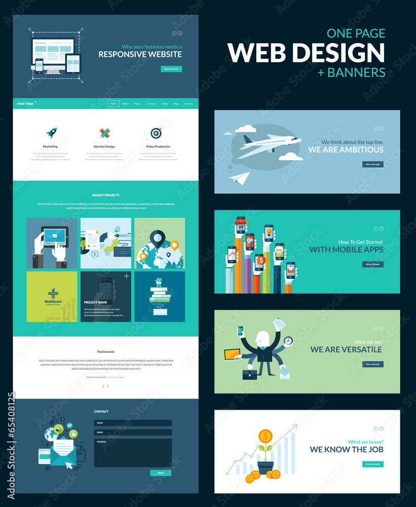 One page website design template, set of flat design banners