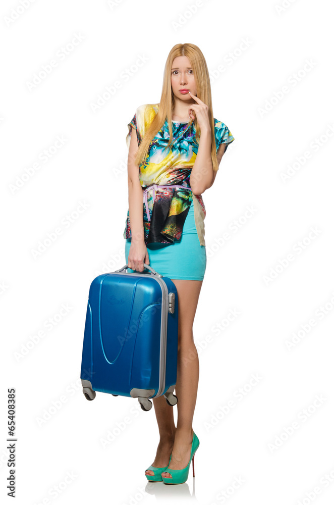 Travel vacation concept with luggage on white Travel vacation concept with luggage on white