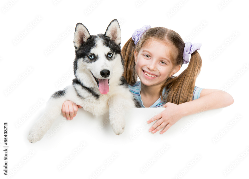 happy little girl and dog Husky happy little girl and dog Husky