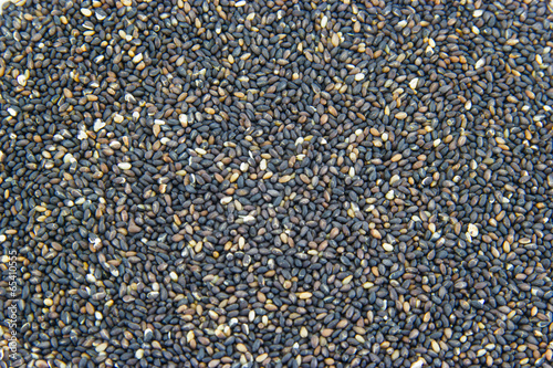 Black sesame seeds in close up shot