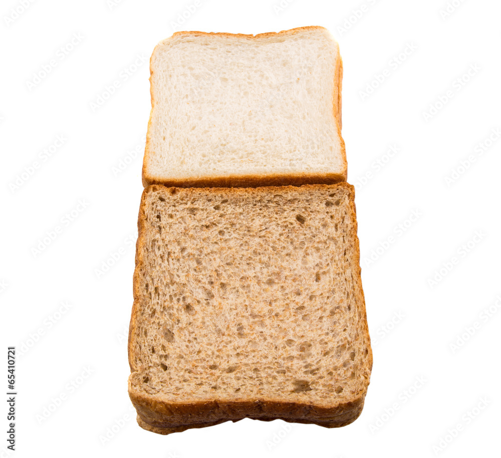 Whole Wheat Bread and Sandwich Bread Over White Background Whole Wheat Bread and Sandwich Bread Over White Background