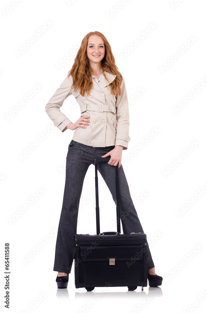 Travel vacation concept with luggage on white Travel vacation concept with luggage on white