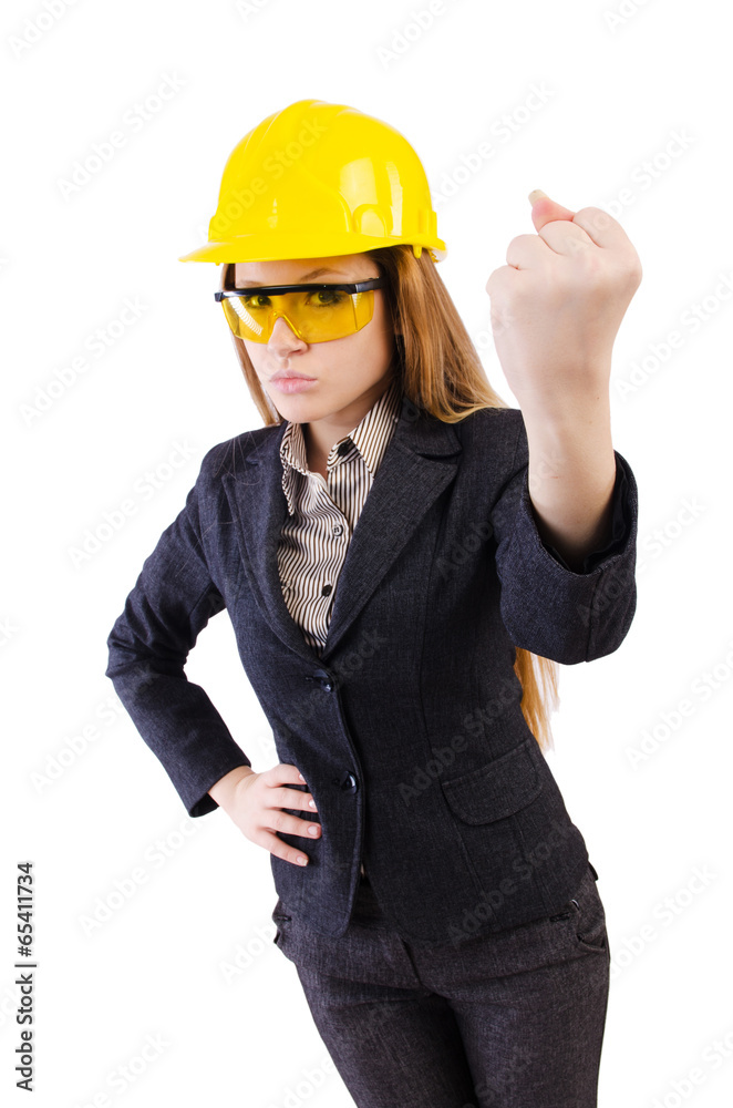 Woman construction worker isolated on white Woman construction worker isolated on white
