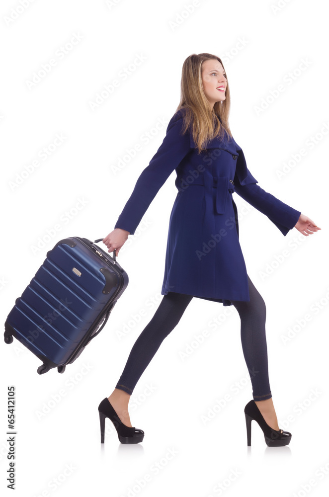Travel vacation concept with luggage on white Travel vacation concept with luggage on white