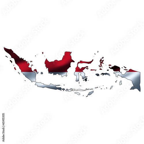 Illustration with waving flag inside map - Indonesia