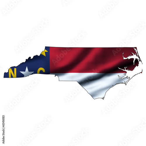 Illustration with waving flag inside map - North Carolina