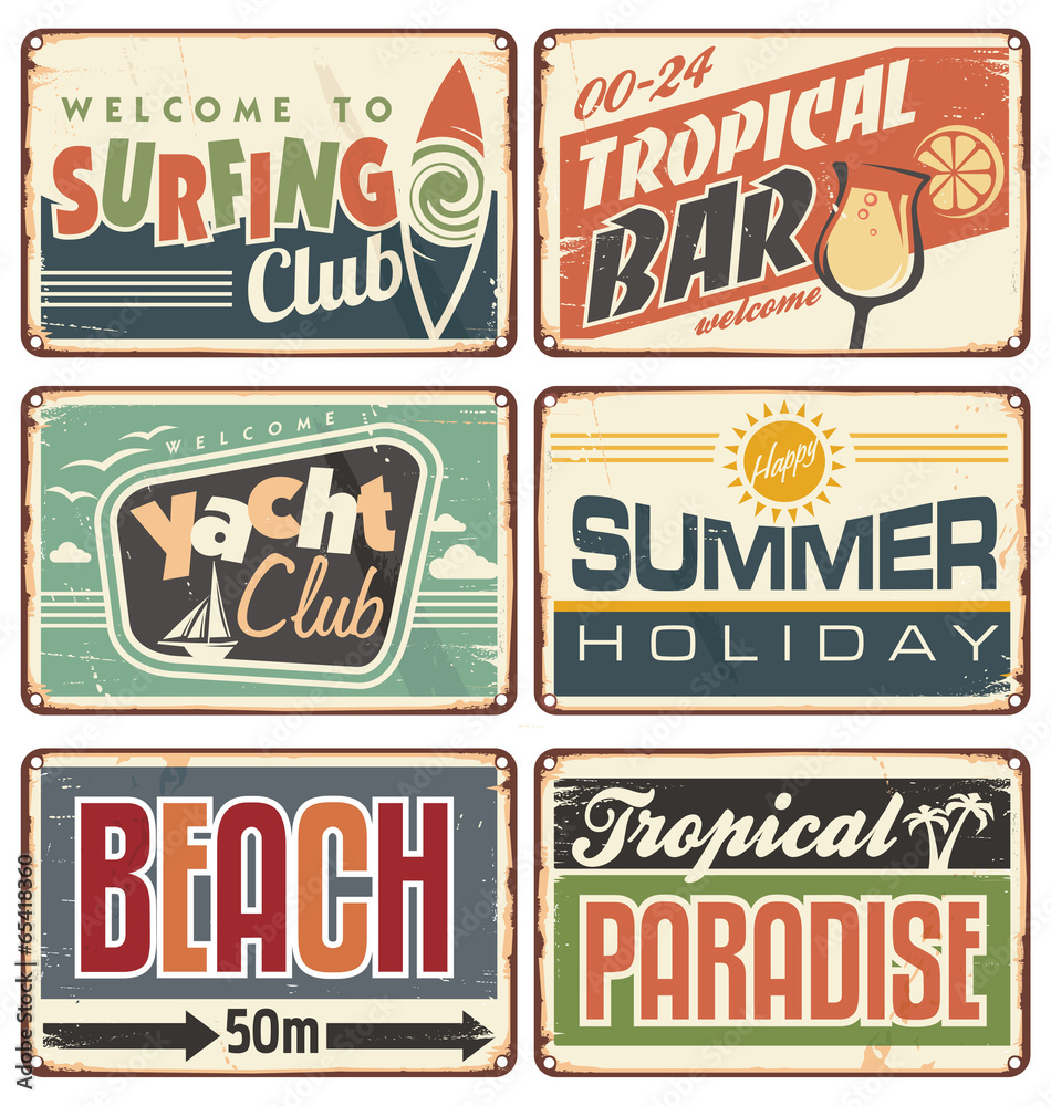 Summer holiday vintage sign boards collection