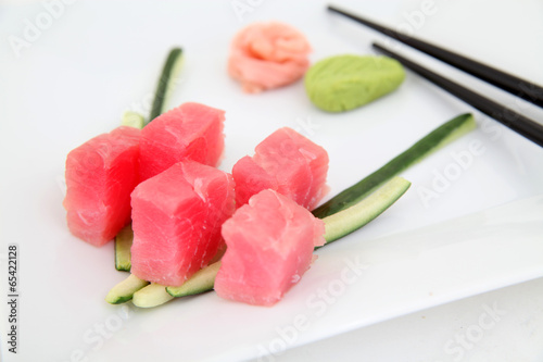 Sushi tuna in white plate