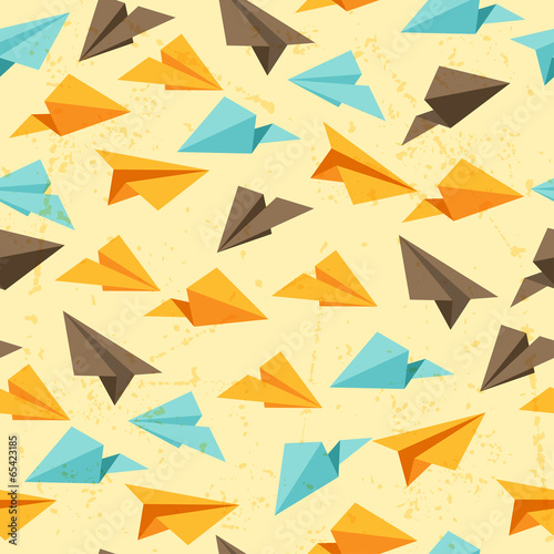 Seamless pattern of paper planes in flat design style.