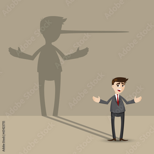 Canvas Print cartoon businessman with long nose shadow on wall