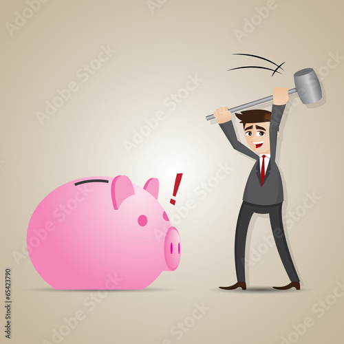 cartoon businessman smashed piggy bank