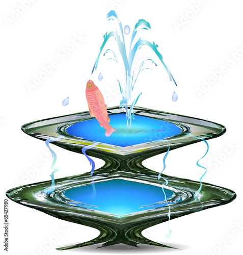Spounting fountain with pink fish