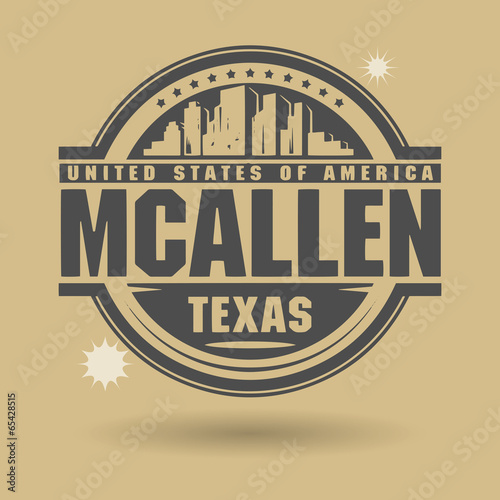 Stamp or label with text McAllen, Texas inside photo