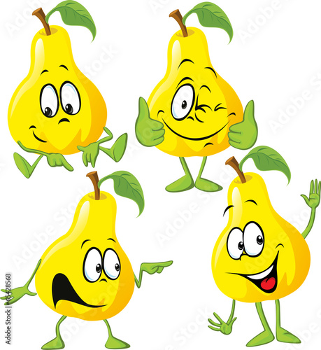pear cartoon with hand isolated on white background