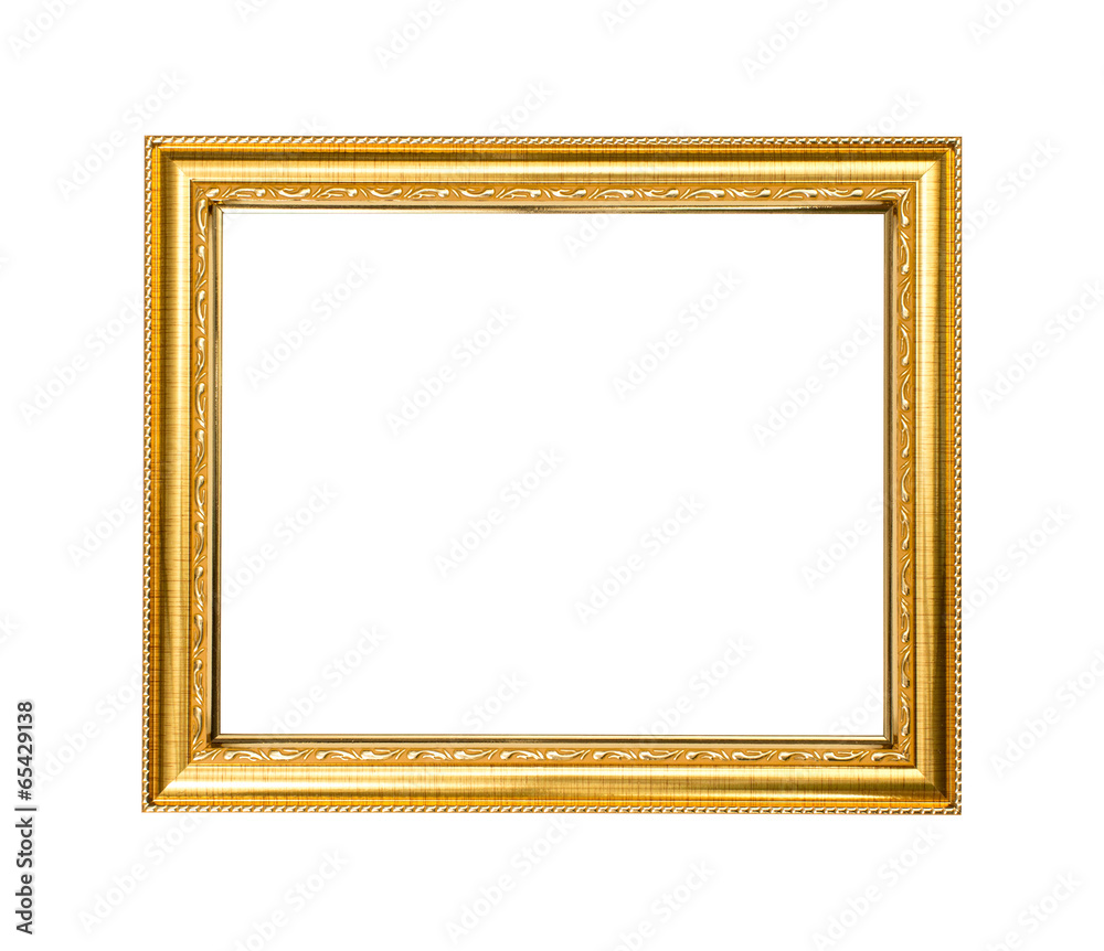 Golden wood frame on white background Golden wood frame on white background