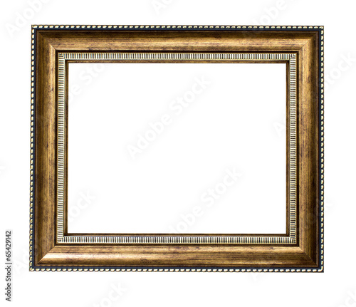 Golden wood frame on white background