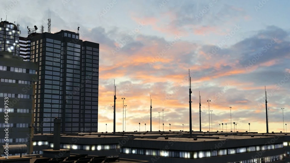 Skyscraper in sunset - tracking shot - background Skyscraper in sunset - tracking shot - background