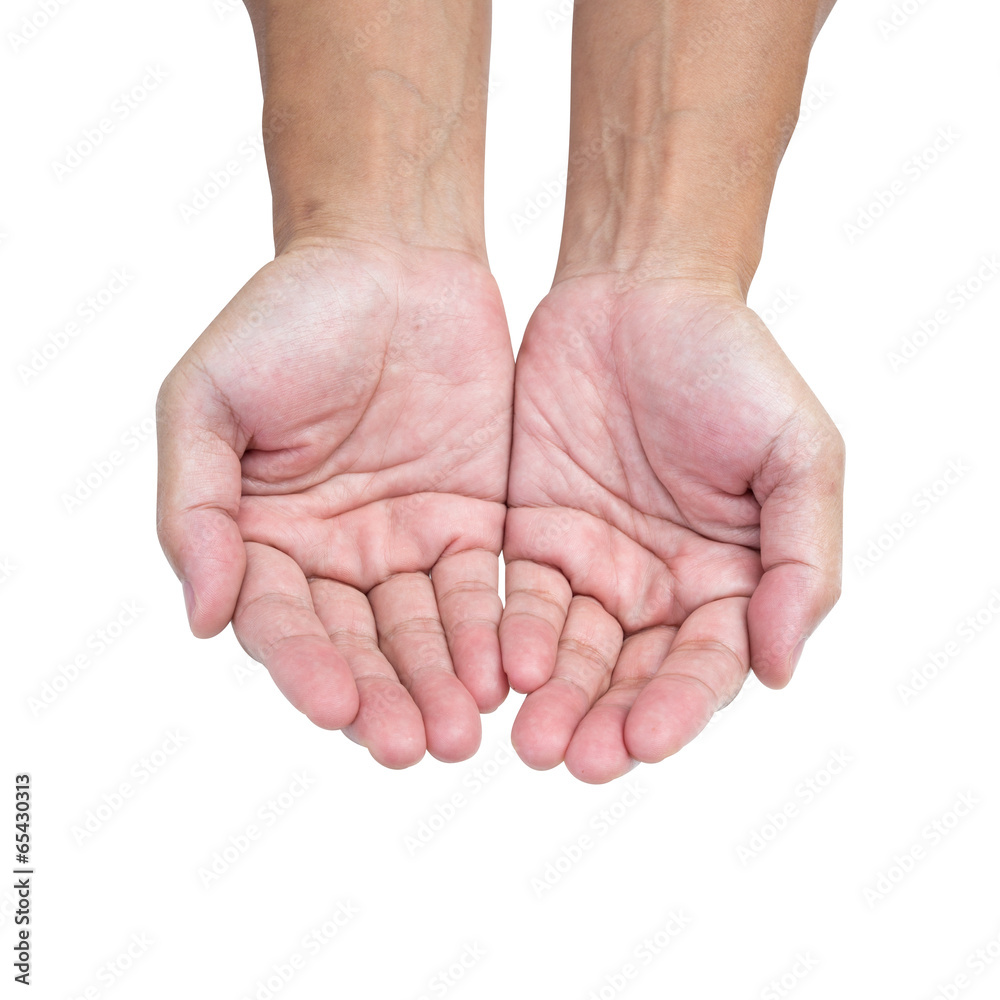 Empty open hands isolated on white background with clipping path