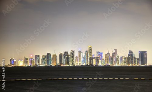 Doha downtown skyline at night. Qatar, Middle East