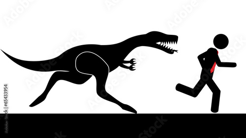Man run from dinosaur