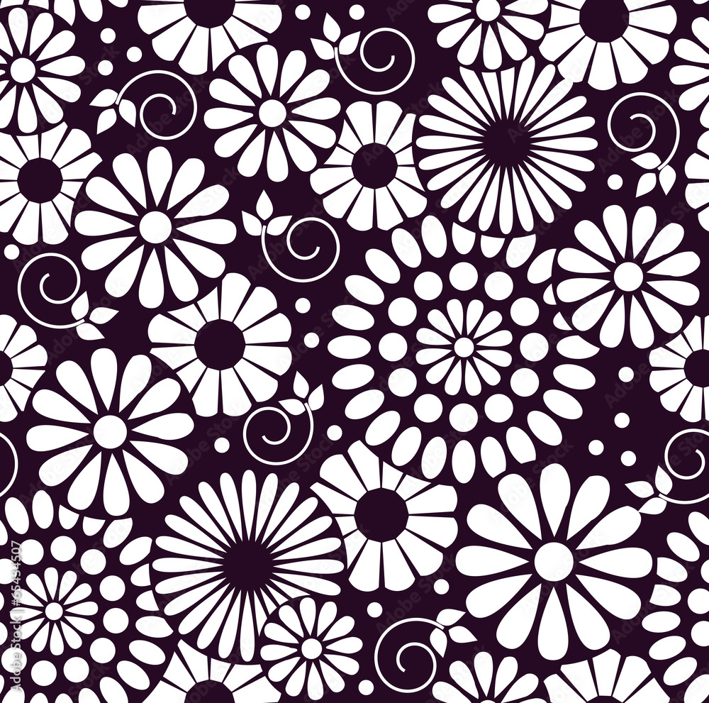 Retro Vector floral background - seamless pattern in purple