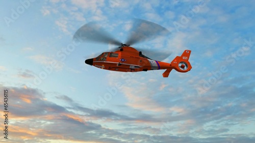 Coast Guard Helicopter fly  in the sunset
