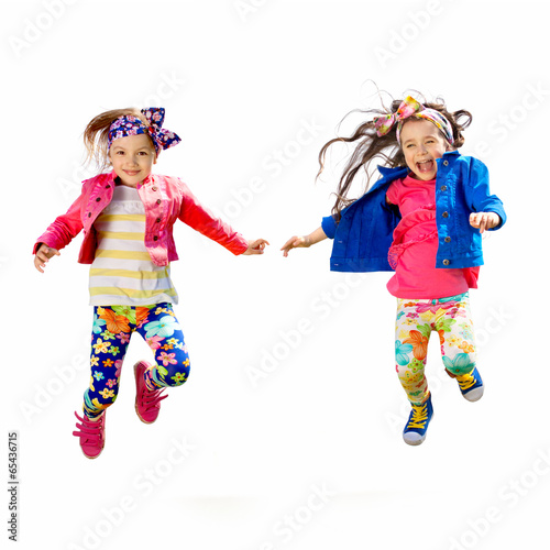 Cute happy children jumping on white background