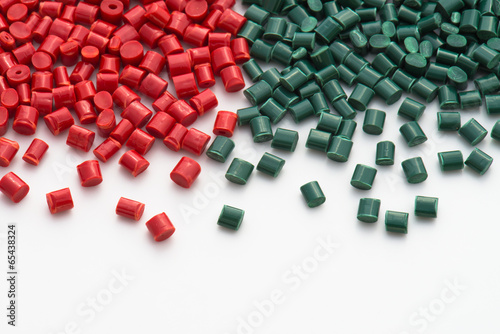 red and green plastic granulate