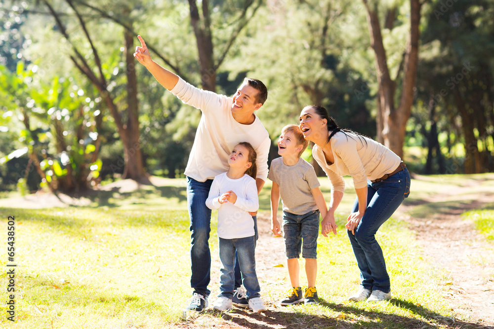Fototapeta premium family bird watching in forest