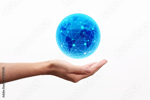 World globe on hand  connection concept