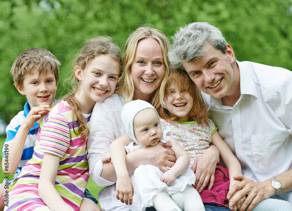 Fototapeta premium Family with many children outdoors