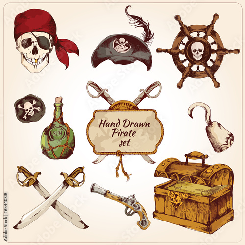 Pirates colored icons set