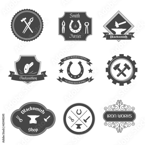 Blacksmith labels collection icons set