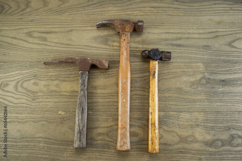 Old Hammers on Aged Wood