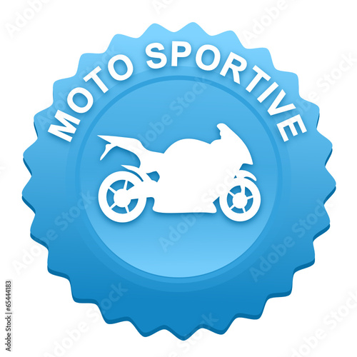 moto sportive sur bouton web denté bleu