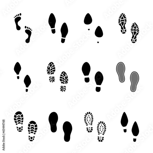 Set of footprints and shoeprints icons